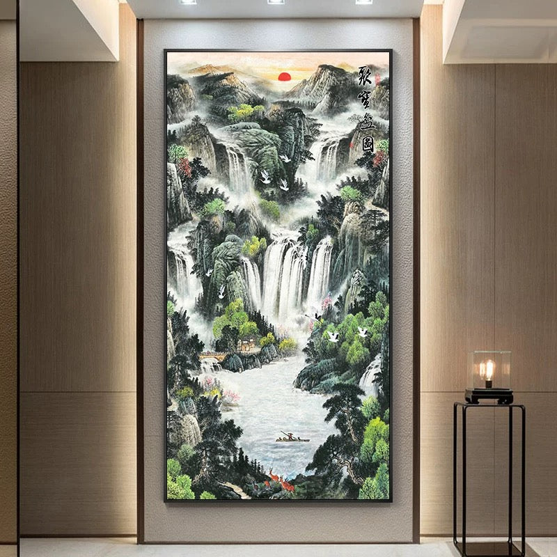 山水画 多瀑福禄山水