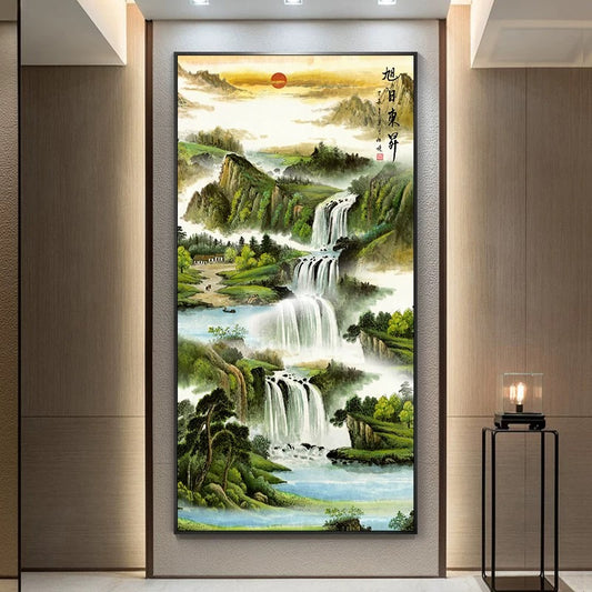 山水画 多叠瀑吉运山水