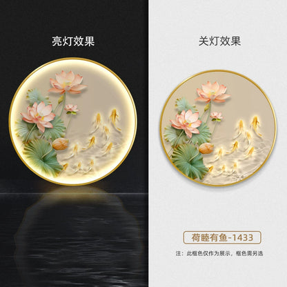 荷花九鱼图 荷鲤圆画